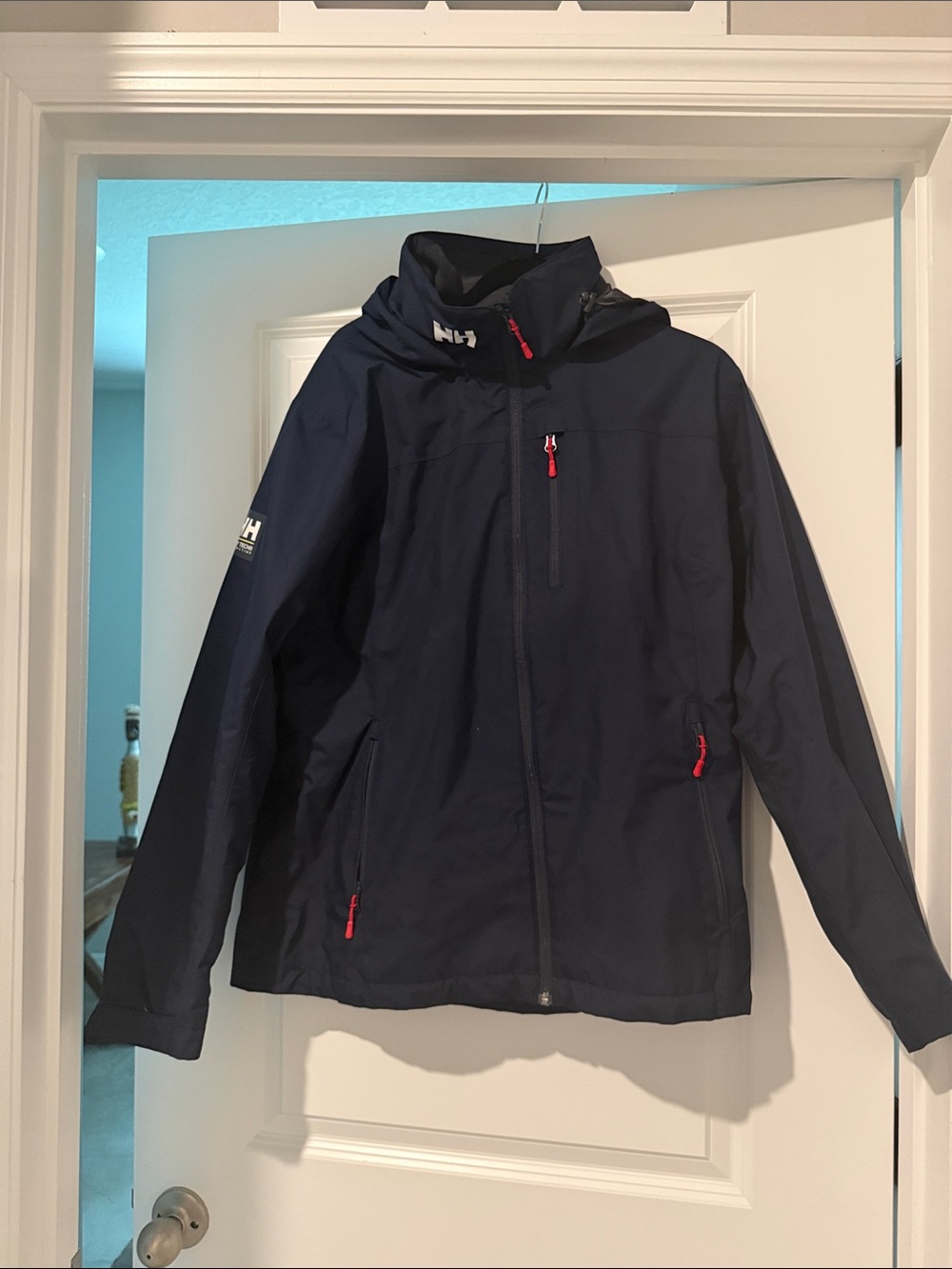Helly Hansen Navy Shell Jacket with Red Zipper Accents